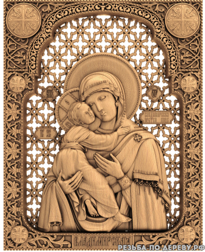 Резная икона Божья Матерь Владимирская из дерева